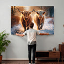 Scottish Highland Cow Horn Farm Wall Art Canvas Print