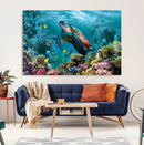 Sea Turtle and Coral Reef Triptych Wall Art – Vibrant
