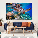 Underwater Coral Reef Sea Turtle Wall Art Canvas Print,