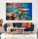Sea Turtle Wall Art Canvas Print – Vibrant Ocean Coral Reef