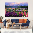 Vibrant Wildflower Garden and Mountain View Giclee Canvas