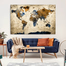 World Map Wall Art – Antique Style Blue and Brown Map Canvas by MyGreatCanvas | Canvas Wall Art Prints | Photo Prints & Wall Decor