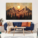 Wood Style Abstract Mountain Sunset Canvas Wall Art Print -