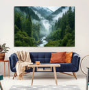 Mountain Forest River Canvas Wall Art Print - Serene Nature