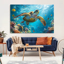 Sea Turtle Underwater Canvas Wall Art Print - Vibrant Ocean