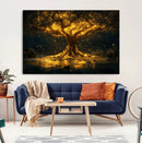Golden Tree of Life Canvas Wall Art Print - Majestic Glowing
