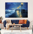 Abstract Stormy Ocean Pier Canvas Wall Art Print | Stormy