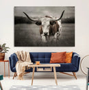 Texas Longhorn Cow Canvas Wall Art Print - Large Rustic