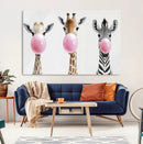 Bubblegum Animals Canvas Wall Art - Playful Giraffe and