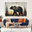 Vintage Bear Wall Art Canvas Print for Farmhouse - Mountain