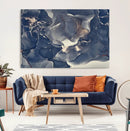Large Abstract Blue and Gold Canvas Wall Art Fluid Ink