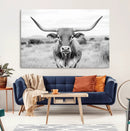 Highland Cow Wall Art Canvas Print – Black and White Western