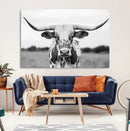 Highland Cow Wall Art Canvas Print – Black and White Western