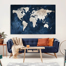 Vintage World Map Canvas Wall Art - Framed Map Print for