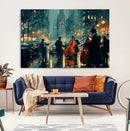 Urban Night Jazz Wall Art Canvas Print – Moody Rain-Soaked