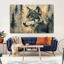 Wood Style Rustic Wolf Wall Art Canvas Print, Vintage