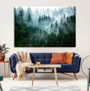 Misty Forest Wall Art Canvas Print – Framed Foggy Mountain