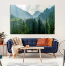 Misty Forest Mountain Wall Art Canvas Print – Framed Serene