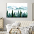 Pine Forest Wall Art Canvas Print – Misty Mountains Foggy