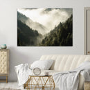 Misty Valley Wall Art Canvas Print – Foggy Forest Pine Trees