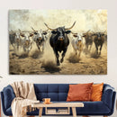 Texas Longhorn Wall Art – Framed Charging Cattle Canvas by MyGreatCanvas | Canvas Wall Art Prints | Photo Prints & Wall Decor