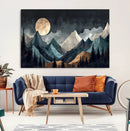 Moonlit Mountain Wall Art Canvas Print – Silhouetted Pines