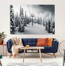 Snowy Pines Wall Art Canvas Print – Framed Ski Lift Winter