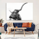 Longhorn Wall Art Canvas Print – Framed Monochrome Ranch Cow