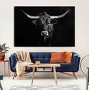Texas Longhorn Wall Art Canvas Print – Framed Monochrome by MyGreatCanvas | Canvas Wall Art Prints | Photo Prints & Wall Decor