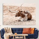 Texas Longhorn Wall Art Canvas Print – Framed Resting Bull by MyGreatCanvas | Canvas Wall Art Prints | Photo Prints & Wall Decor