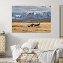 Grand Teton Park Wild Horses Wall Art Canvas Print – Framed