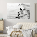 Surfers on Waves Wall Art Canvas Print – Framed Black and