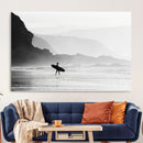 Surfer Beach Wall Art – Framed Black White Ocean Canvas by MyGreatCanvas | Canvas Wall Art Prints | Photo Prints & Wall Decor