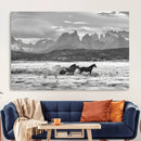 Wild Horses Wall Art – Framed Black White Mountain Canvas by MyGreatCanvas | Canvas Wall Art Prints | Photo Prints & Wall Decor