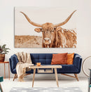 Texas Longhorn Wall Art Canvas Print – Framed Sepia Cow Art by MyGreatCanvas | Canvas Wall Art Prints | Photo Prints & Wall Decor