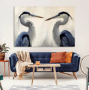 Blue Heron Pair Wall Art Canvas Print – Framed Coastal Bird