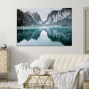 Mountain Lake Wall Art Canvas Print – Snowy Peaks Winter