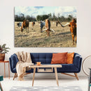 Texas Longhorns Wall Art Canvas Print – Framed Rustic Farm by MyGreatCanvas | Canvas Wall Art Prints | Photo Prints & Wall Decor