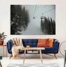 Ski Lift Wall Art Canvas Print – Snowy Pines Misty Landscape