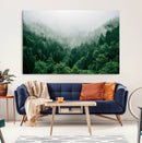 Misty Green Forest Canvas Print – Framed Serene Foggy Pine