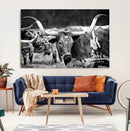 Black & White Longhorn Cattle Wall Art Canvas Print, Rustic by MyGreatCanvas | Canvas Wall Art Prints | Photo Prints & Wall Decor