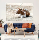 Majestic Longhorn Wall Art Canvas Print – Resting on Sunlit by MyGreatCanvas | Canvas Wall Art Prints | Photo Prints & Wall Decor