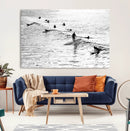 Black White Surfers Wall Art Canvas Print – Riding Gentle by MyGreatCanvas | Canvas Wall Art Prints | Photo Prints & Wall Decor