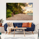 Tropical beach sunset, palm trees, white sand, ocean waves, by MyGreatCanvas | Canvas Wall Art Prints | Photo Prints & Wall Decor