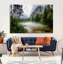 Misty Lake Forest Green Trees Calm Water Reflection Mountain by MyGreatCanvas | Canvas Wall Art Prints | Photo Prints & Wall Decor