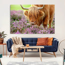 Highland Cow Wall Art – Purple Flowers Pasture Scenic by MyGreatCanvas | Canvas Wall Art Prints | Photo Prints & Wall Decor