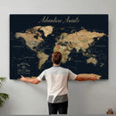 Custom Push Pin World Map Wall Canvas Print – Personalized