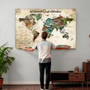 Grunge Personalized World Map Wall Art Canvas Print – Custom
