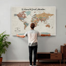 Custom Framed World Map Canvas Print – Personalized Push Pin