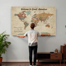 Personalized Push Pin World Map Canvas – Custom Framed